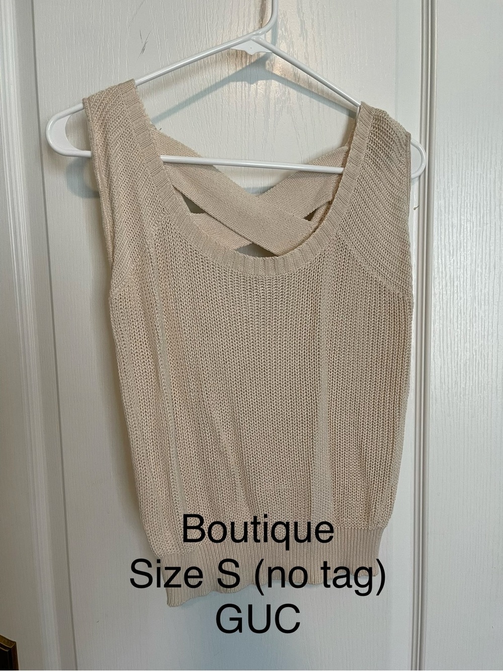 Cream Knit Tank with Crossback Detail